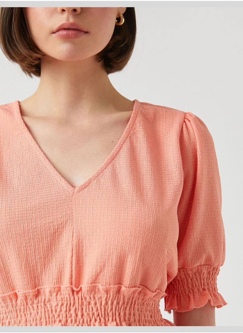 KOTON Puff Sleeve Shirred Blouse
