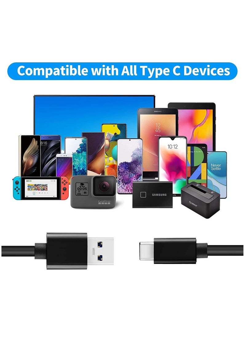 USB C Cable, USB C 3.1 Gen 2 to USB Cable, Type C 3A Fast Charge & 10Gbps Data Sync Cable for MacBook, Galaxy S20, Samsung T7, Portable SSD, SSD, Oculus Quest, Power Bank and More,Black