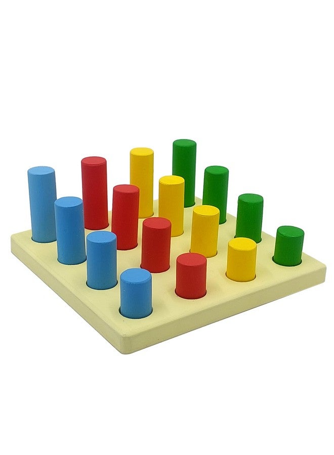 TANTRUMS 4 Pegs Size Grading Cylinder Building Blocks Montessori Colorful Wooden Early Home School Toy - 4pcs Set for Kids for 1 Year + Kids - Image 1