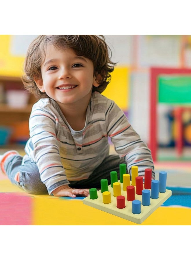 TANTRUMS 4 Pegs Size Grading Cylinder Building Blocks Montessori Colorful Wooden Early Home School Toy - 4pcs Set for Kids for 1 Year + Kids - Image 3