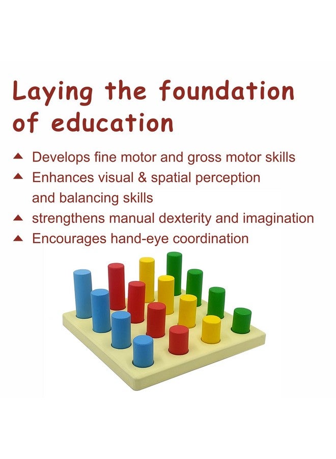 TANTRUMS 4 Pegs Size Grading Cylinder Building Blocks Montessori Colorful Wooden Early Home School Toy - 4pcs Set for Kids for 1 Year + Kids - Image 4