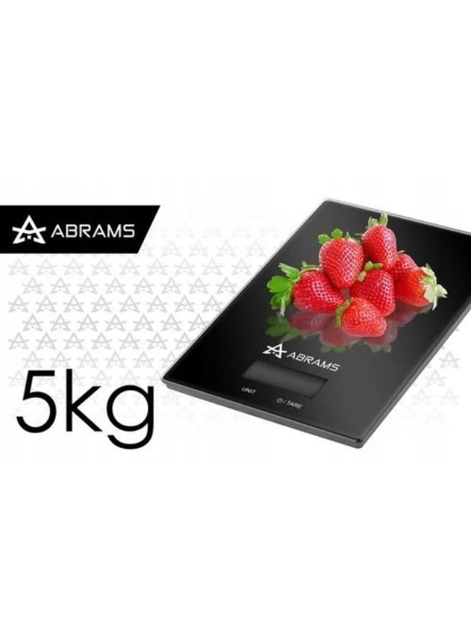 أبرامز ميزان مطبخ رقمي أبرامز 5 كجم بدقة 1 جم – سطح زجاج أسود بشاشة مضيئة ولمس - Image 1