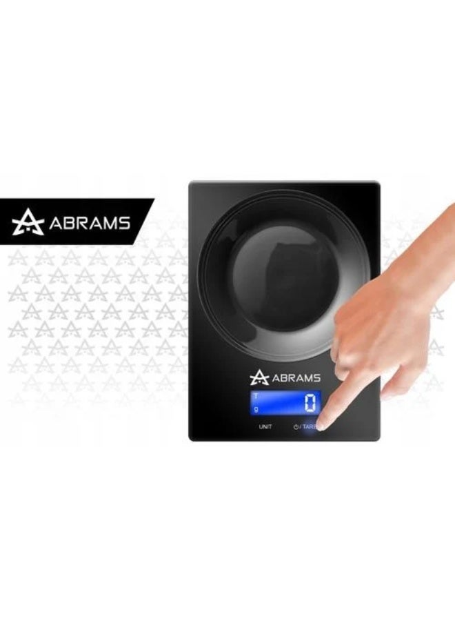 أبرامز ميزان مطبخ رقمي أبرامز 5 كجم بدقة 1 جم – سطح زجاج أسود بشاشة مضيئة ولمس - Image 2