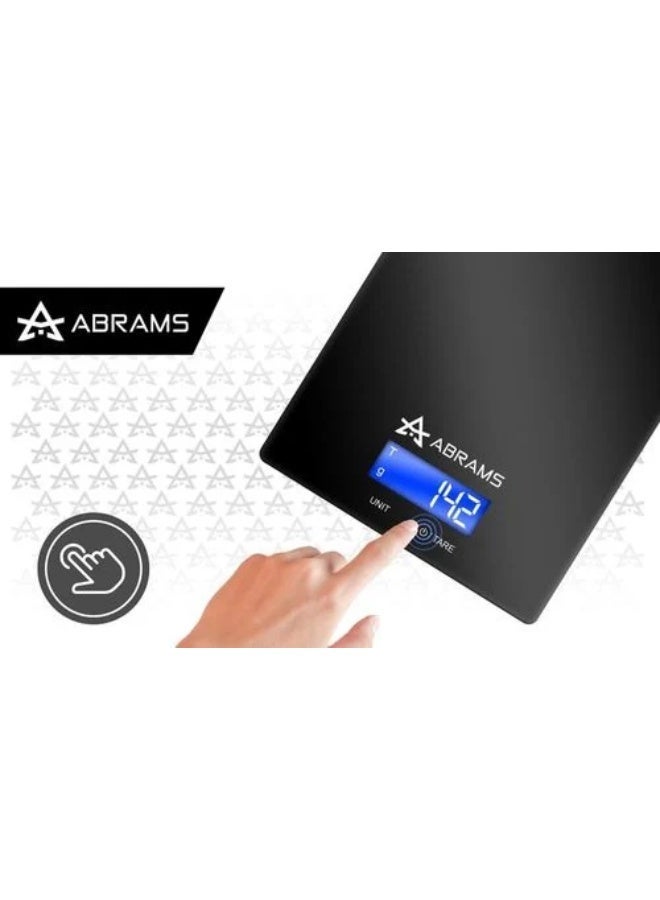 أبرامز ميزان مطبخ رقمي أبرامز 5 كجم بدقة 1 جم – سطح زجاج أسود بشاشة مضيئة ولمس - Image 5