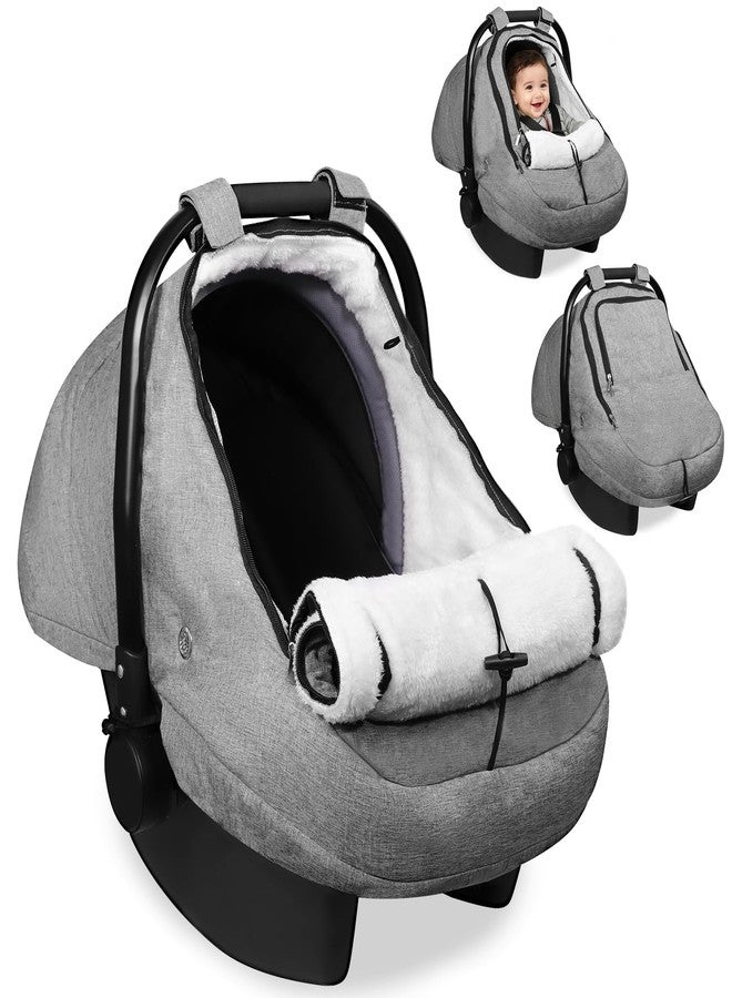 Gripooaven Winter Car Seat Cover for Baby, Waterproof Infant Carseat Cover with Warm Plush Lining & Dual Zippers, Universal Carseat Cover Baby Winter Protector with Ventilation and Windproof Design (Gray) - Image 1