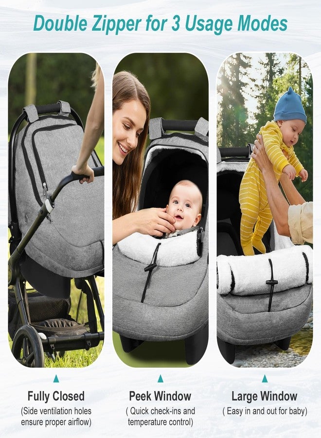 Gripooaven Winter Car Seat Cover for Baby, Waterproof Infant Carseat Cover with Warm Plush Lining & Dual Zippers, Universal Carseat Cover Baby Winter Protector with Ventilation and Windproof Design (Gray) - Image 3