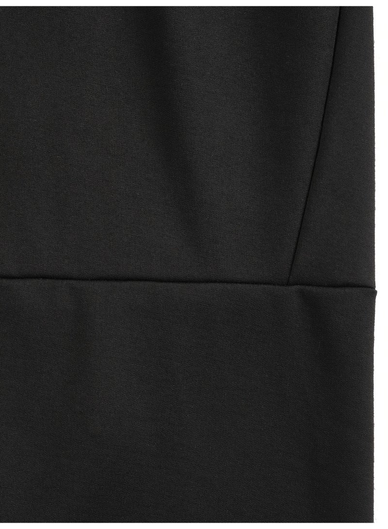 بنطال رياضي رجالي أسود اللون بأجزاء مضلعة ورباط على الخصر وبنطال رياضي غير رسمي ضيق - Image 5