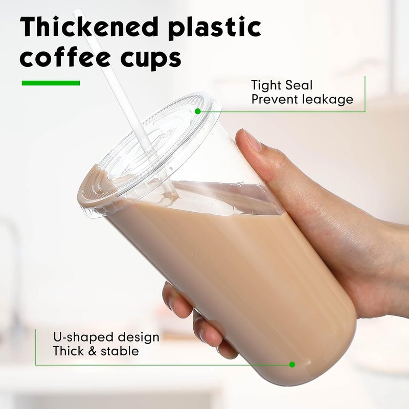 Ziliny 25 Sets Clear Plastic Cups with Lids and Straws, Disposable Iced Coffee Cups for Drinking, Cold Drinks, Juice, Smoothie, Pet Cup for Coffee Shops, Party, Christmas (20 oz) - Image 4