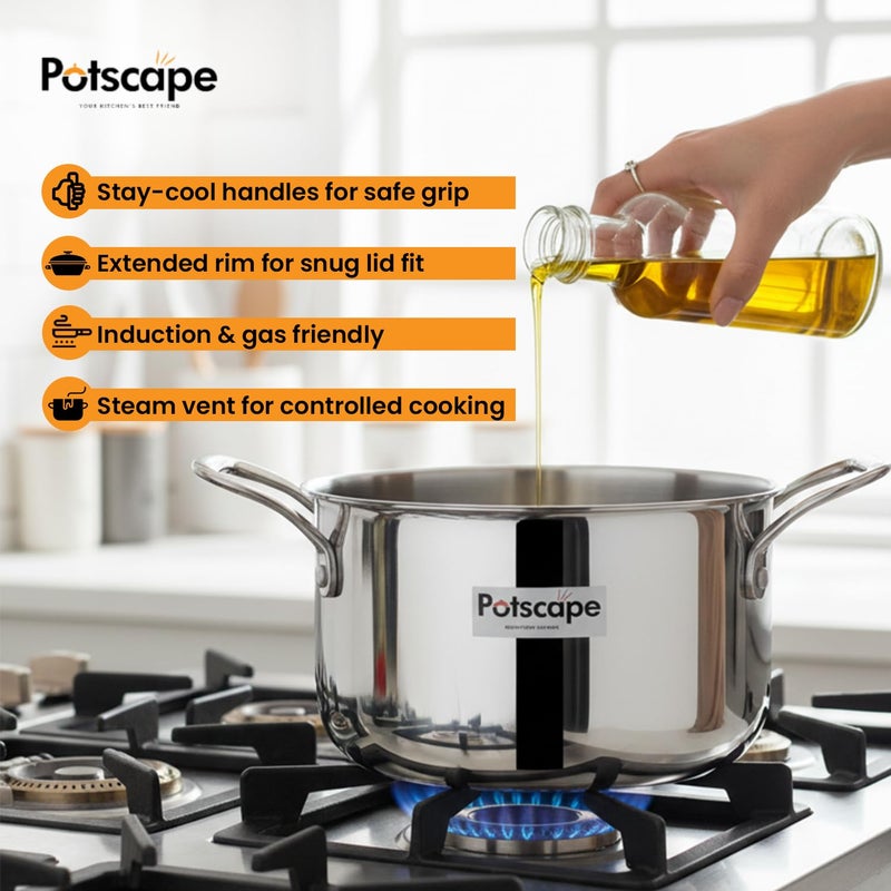 POTSCAPE Triply Stockpot with Lid, 20 cm Capacity 3.5 LTR | Triply SAS Construction | Induction Compatible Dishwasher Safe | Sturdy Handle | Casserole/Biriyani Pot with Lid - 5 Year Warranty - Image 5