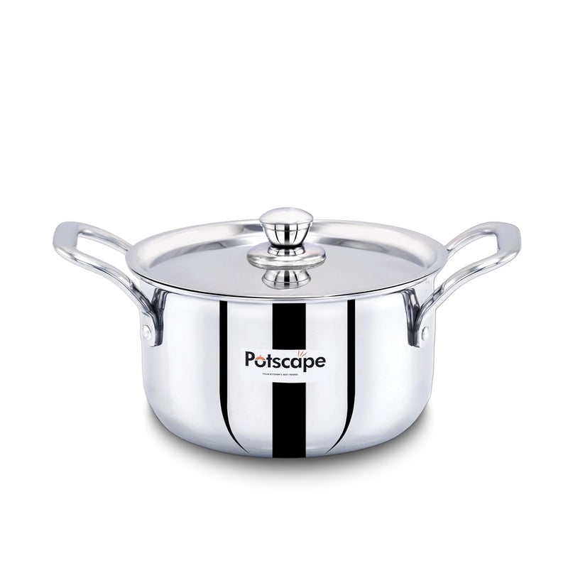 POTSCAPE Triply Stockpot with Lid, 20 cm Capacity 3.5 LTR | Triply SAS Construction | Induction Compatible Dishwasher Safe | Sturdy Handle | Casserole/Biriyani Pot with Lid - 5 Year Warranty - Image 1