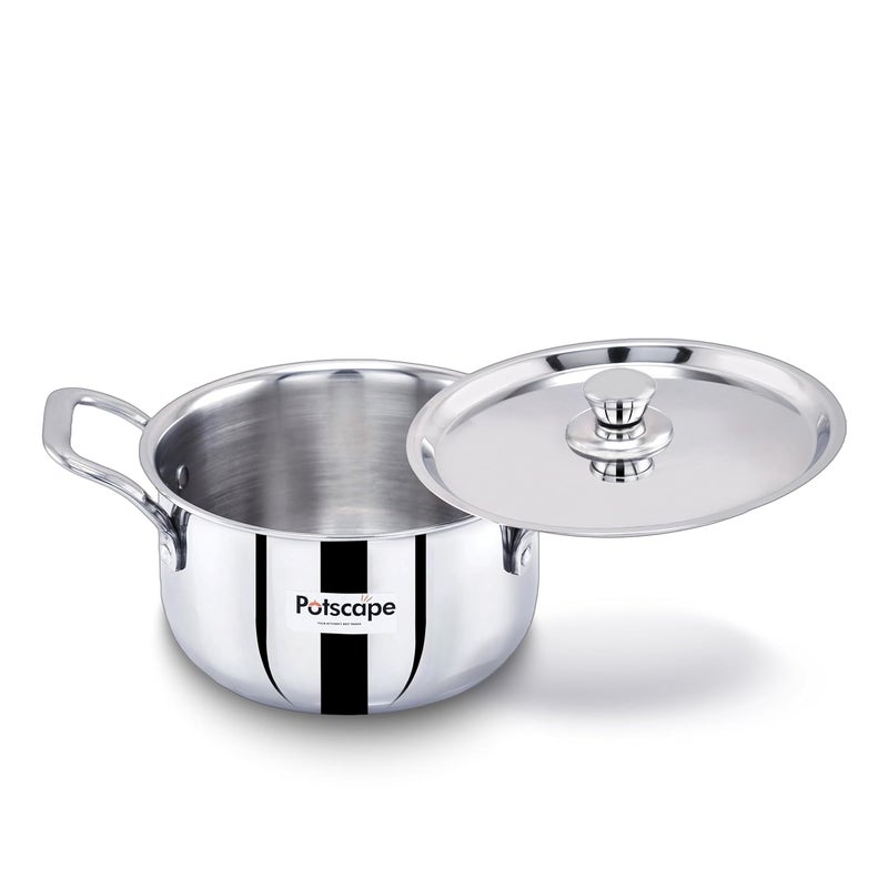 POTSCAPE Triply Stockpot with Lid, 20 cm Capacity 3.5 LTR | Triply SAS Construction | Induction Compatible Dishwasher Safe | Sturdy Handle | Casserole/Biriyani Pot with Lid - 5 Year Warranty - Image 4