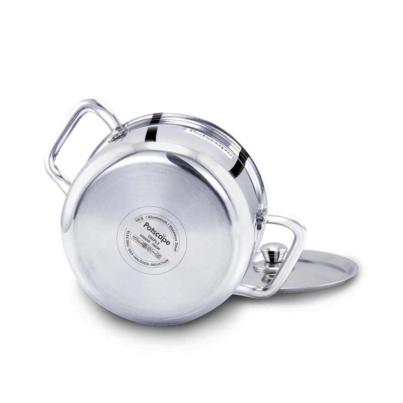 POTSCAPE Triply Stockpot with Lid, 20 cm Capacity 3.5 LTR | Triply SAS Construction | Induction Compatible Dishwasher Safe | Sturdy Handle | Casserole/Biriyani Pot with Lid - 5 Year Warranty - Image 2