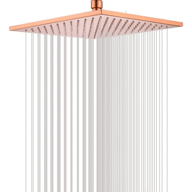 ZAP ZAP OHSQ65 360 Degree Rotation Rose Gold Square Wall Mounted Overhead Shower SUS 304 Stainless Steel | Anti-MIcrobial Silicon Nozzle | Ultra Thin & Lightweight Only Overhead Shower included (8 Inch)