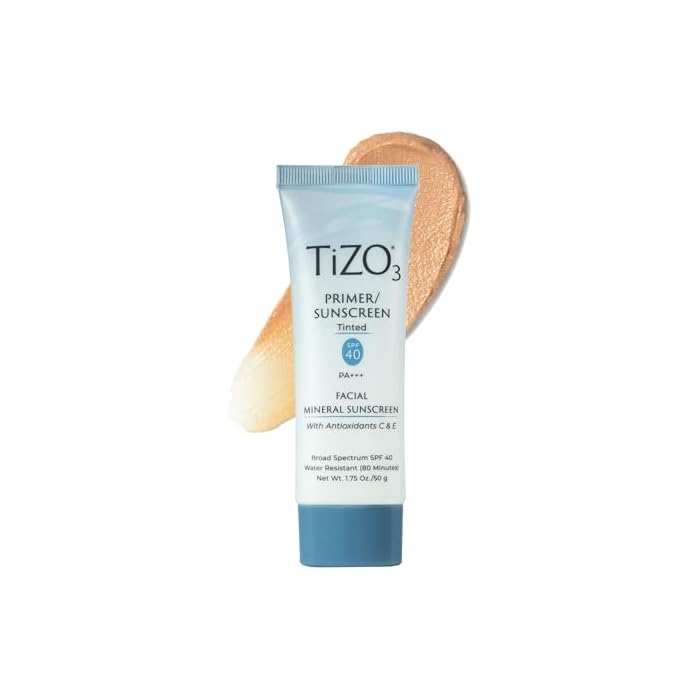 TiZO3 Facial Mineral Sunscreen and Primer, Tinted Broad Spectrum SPF 40 with Antioxidants, Sheer matte finish, Fragrance-Free, Oil-Free, Dermatologist-recommended, PA+++ 1.75 oz