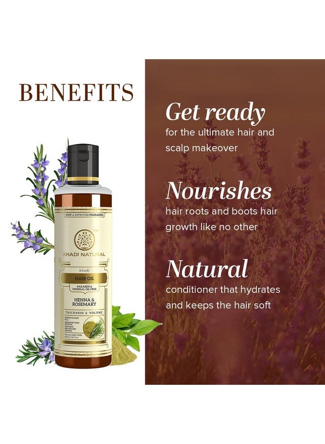 Khadi Natural Rosemary & Henna Hair Oil, Natural Oil For Thick & Voluminous Hair Oil For Controlling Hair Fall & Premature Greying, Paraben & Mineral Oil Free, Suitable For All Hair Types, 210Ml - Image 1