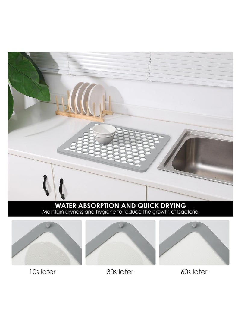 Dish Drying Mat for Kitchen Diatomite, Ultra Absorbent Dish Drying Mat Quick Dry Silicone Drying Mat Dishes, Fast Drying, Non Slip, Heat Resistant for Home Kitchen Countertop Tableware Dish Rack