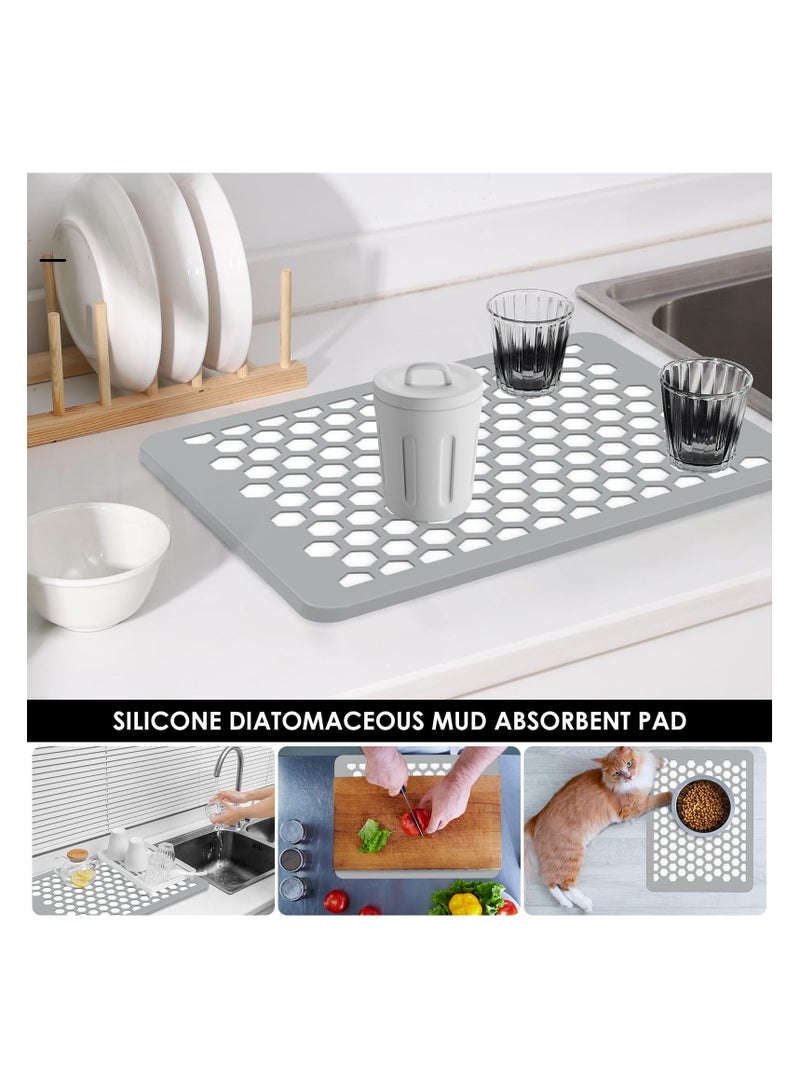 Dish Drying Mat for Kitchen Diatomite, Ultra Absorbent Dish Drying Mat Quick Dry Silicone Drying Mat Dishes, Fast Drying, Non Slip, Heat Resistant for Home Kitchen Countertop Tableware Dish Rack
