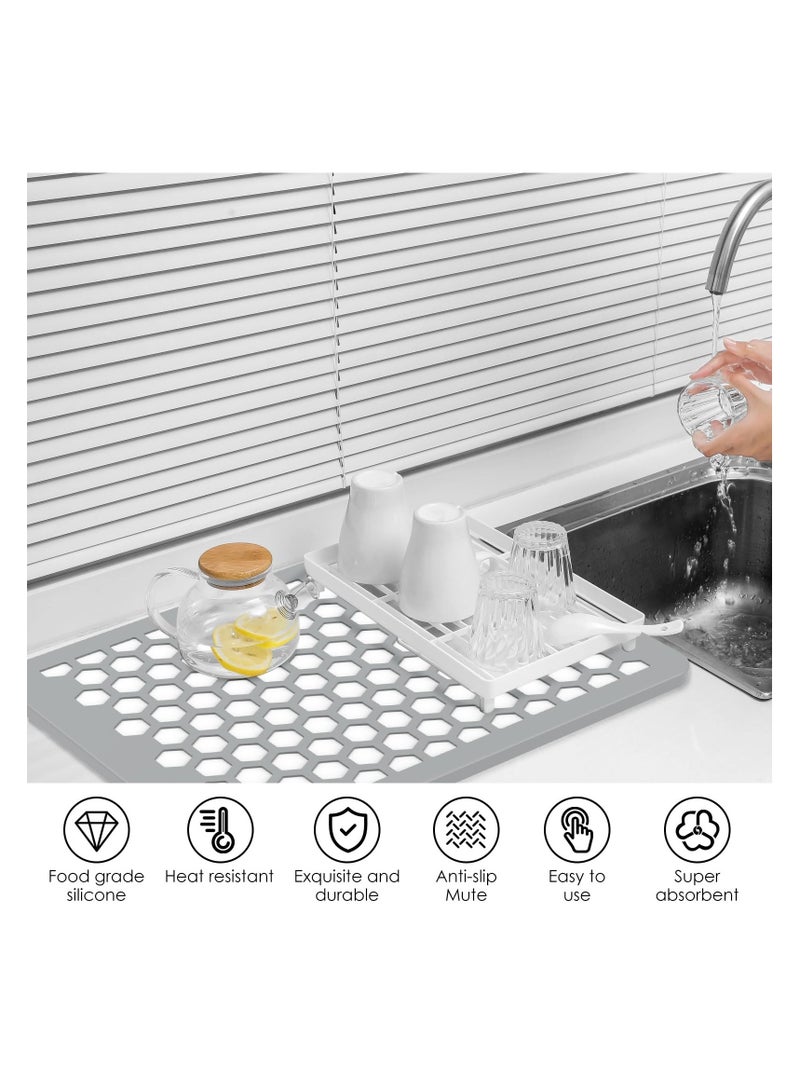 Dish Drying Mat for Kitchen Diatomite, Ultra Absorbent Dish Drying Mat Quick Dry Silicone Drying Mat Dishes, Fast Drying, Non Slip, Heat Resistant for Home Kitchen Countertop Tableware Dish Rack