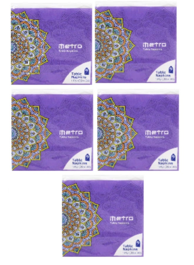 Metro Pack of 5 Metro Table Napkin Tissue Single Ply (30x30) MET-F030E21009 - Image 2