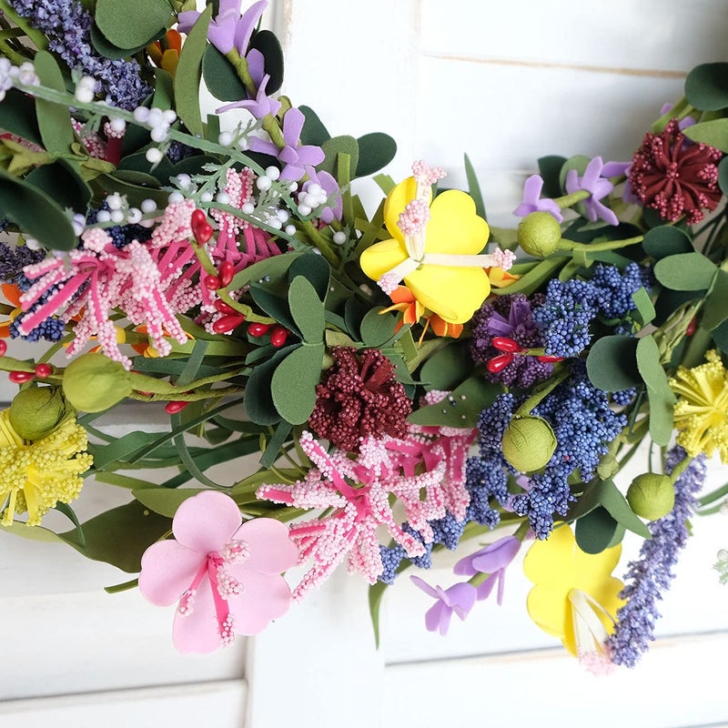 Bibelot 20" Daisy and Lavender Wreaths Colourful Artificial Flower with Berry Wreath Spring Summer Wreath for Front Door Wall Window Wedding Decor - Image 5