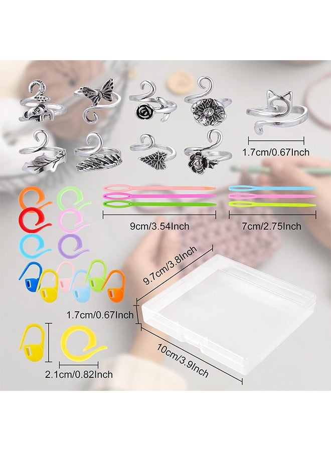 GD 45 Pcs Crochet Hooks Set with 9 Ring for Finger - Adjustable Crochet Tension Ring with Transparent Case Yarn Rings for Crocheting Knitting, Measure Tape Beginners Crochet Hook Set for Crochet Art, DIY Crafting - Image 2