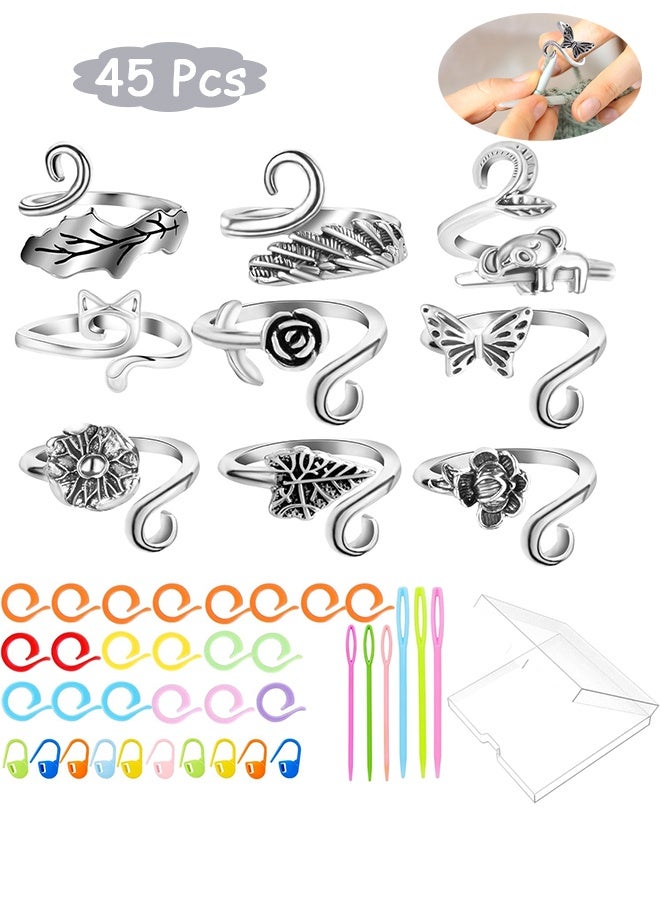 GD 45 Pcs Crochet Hooks Set with 9 Ring for Finger - Adjustable Crochet Tension Ring with Transparent Case Yarn Rings for Crocheting Knitting, Measure Tape Beginners Crochet Hook Set for Crochet Art, DIY Crafting - Image 1