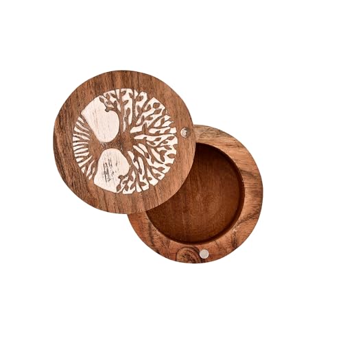 EDHAS Acacia Wood Salt Cellar Box Elegant Kitchen Salt Container Holder with Swivel Lid to Storage Pepper Spice (3.5" x 3.5" x 2.5") - Image 3