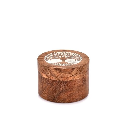 EDHAS Acacia Wood Salt Cellar Box Elegant Kitchen Salt Container Holder with Swivel Lid to Storage Pepper Spice (3.5" x 3.5" x 2.5") - Image 1