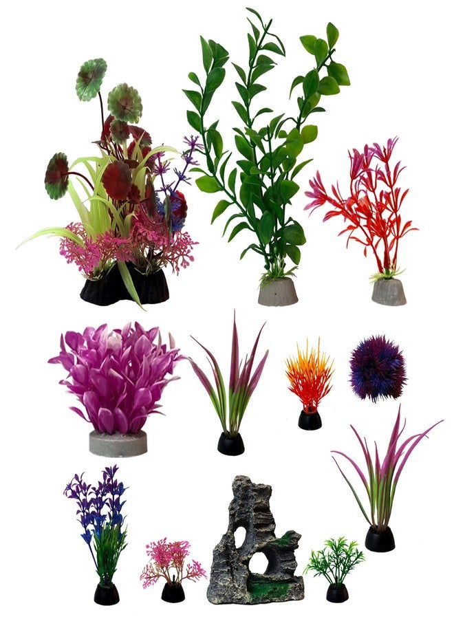 CaterRina Aquarium Artificial Plastic Plants Decorations Goldfish Betta Cave Rock Hideout Fish Bowl Ornaments Plants Colorful Vivid Fish Tank Small Large Artificial Plants Seaweed Sets Aquarium Decor - Image 1
