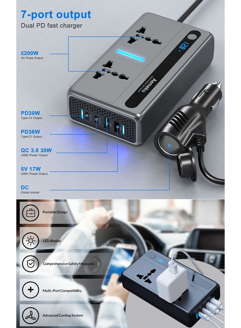 SUPER 5 NEW Car Inverter DC 12V to AC 220V 200W Auto Converter Type-C USB Fast Charging Car Inverter Charger Adapter Car Power Inverter - Image 2