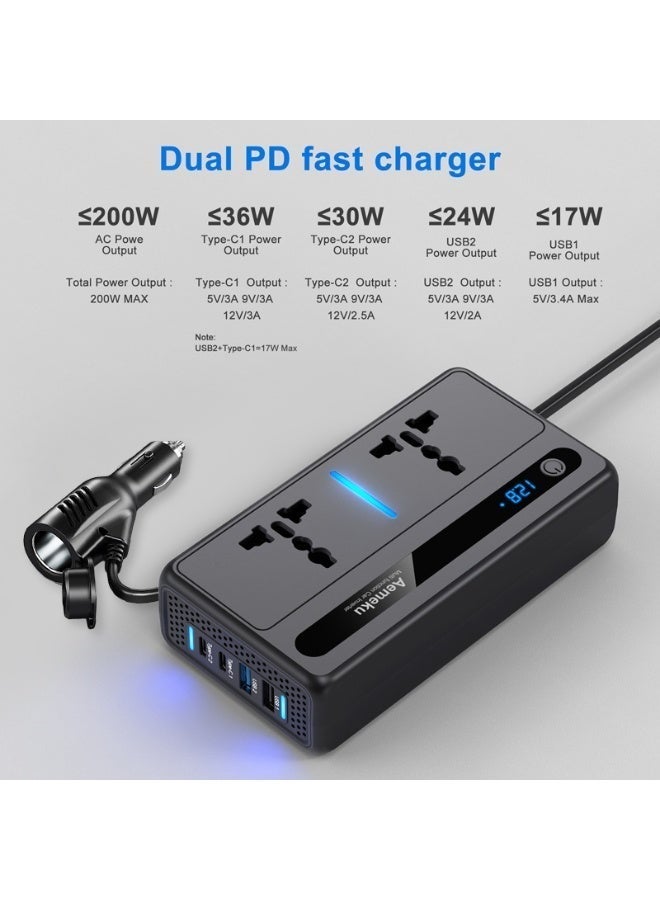 SUPER 5 NEW Car Inverter DC 12V to AC 220V 200W Auto Converter Type-C USB Fast Charging Car Inverter Charger Adapter Car Power Inverter - Image 3