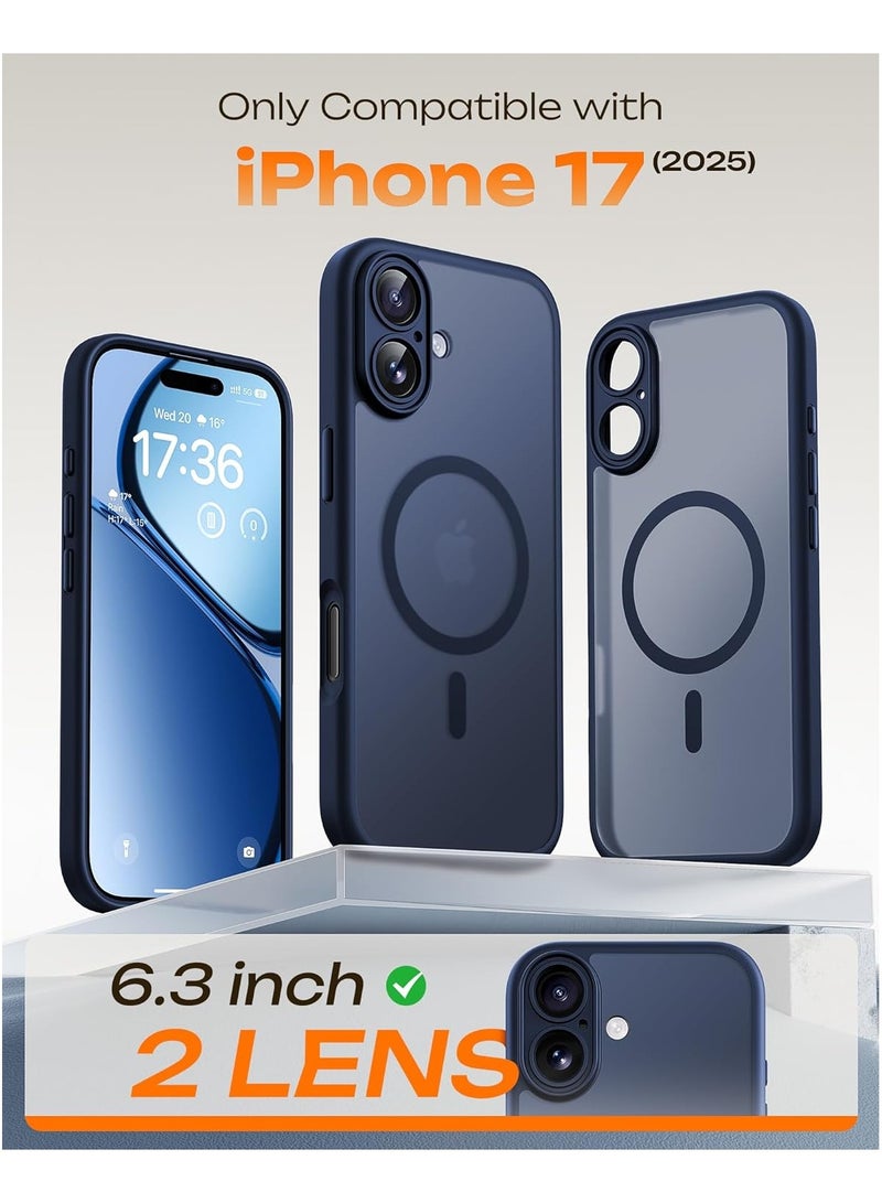 حافظة مغناطيسية لهاتف iPhone 17، حلقة مغناطيسية مدمجة، متوافقة مع MagSafe، مقاومة للصدمات من الدرجة العسكرية، حافظة غير لامعة شفافة غير قابلة للانزلاق، (أزرق داكن) - Image 2