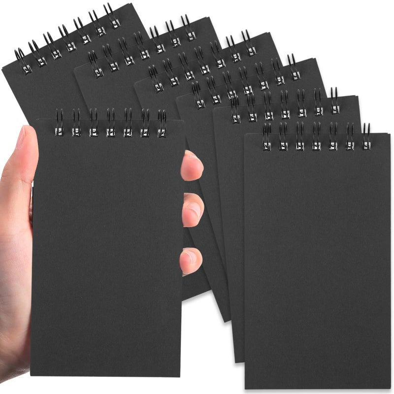 Tenceur 6 Pcs Pocket Notebook Bulk Small 3x5 Inch Spiral Notepads Mini Top Bound Notebook with Lined 120 Pages Ruled Memo Pads for Office College Nurse Essentials Back to School Gift (Black) - Image 1