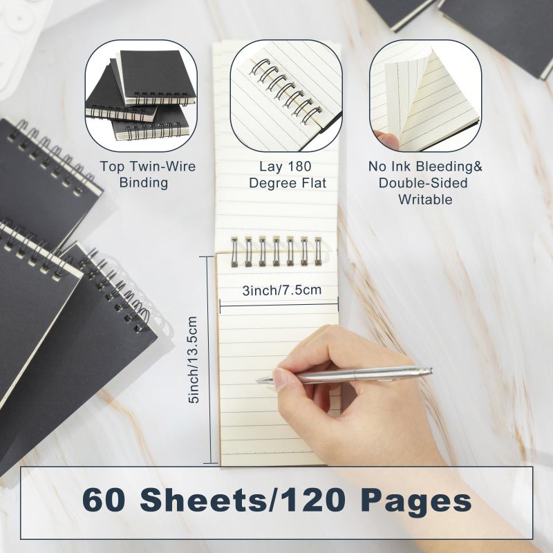 Tenceur 6 Pcs Pocket Notebook Bulk Small 3x5 Inch Spiral Notepads Mini Top Bound Notebook with Lined 120 Pages Ruled Memo Pads for Office College Nurse Essentials Back to School Gift (Black) - Image 2