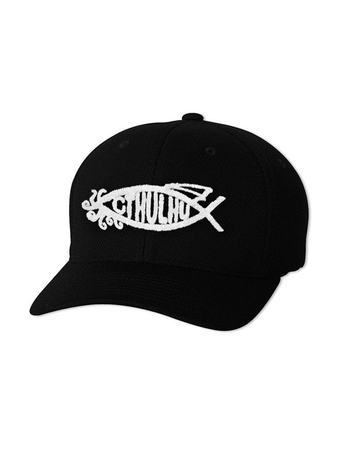 EvolveFISH Cthulhu Fish Embroidered Flexfit Adult Cool & Dry PiquÃƒ© Mesh Cap Hat - [Black] - Image 1