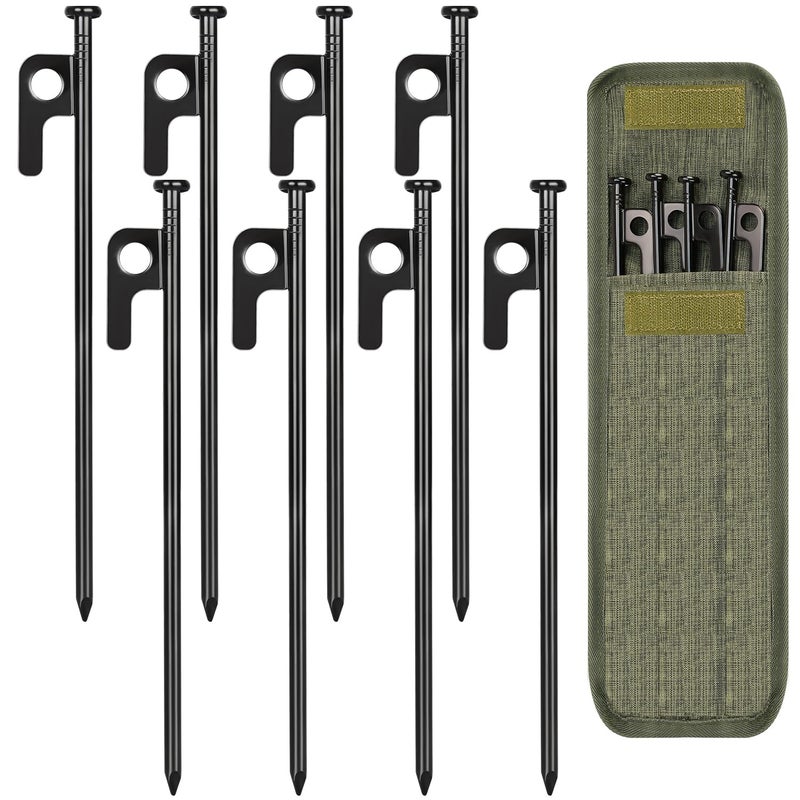 DkOvn 8/16/32 Pack Tent Stakes, 8/12/16in Heavy Duty Tent Stakes with Storage Bag, Forged Steel Tent Pegs for Camping(8 - Image 1
