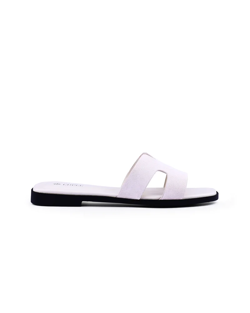 كابلي صنادل نسائية مسطحة من جلد الغزال