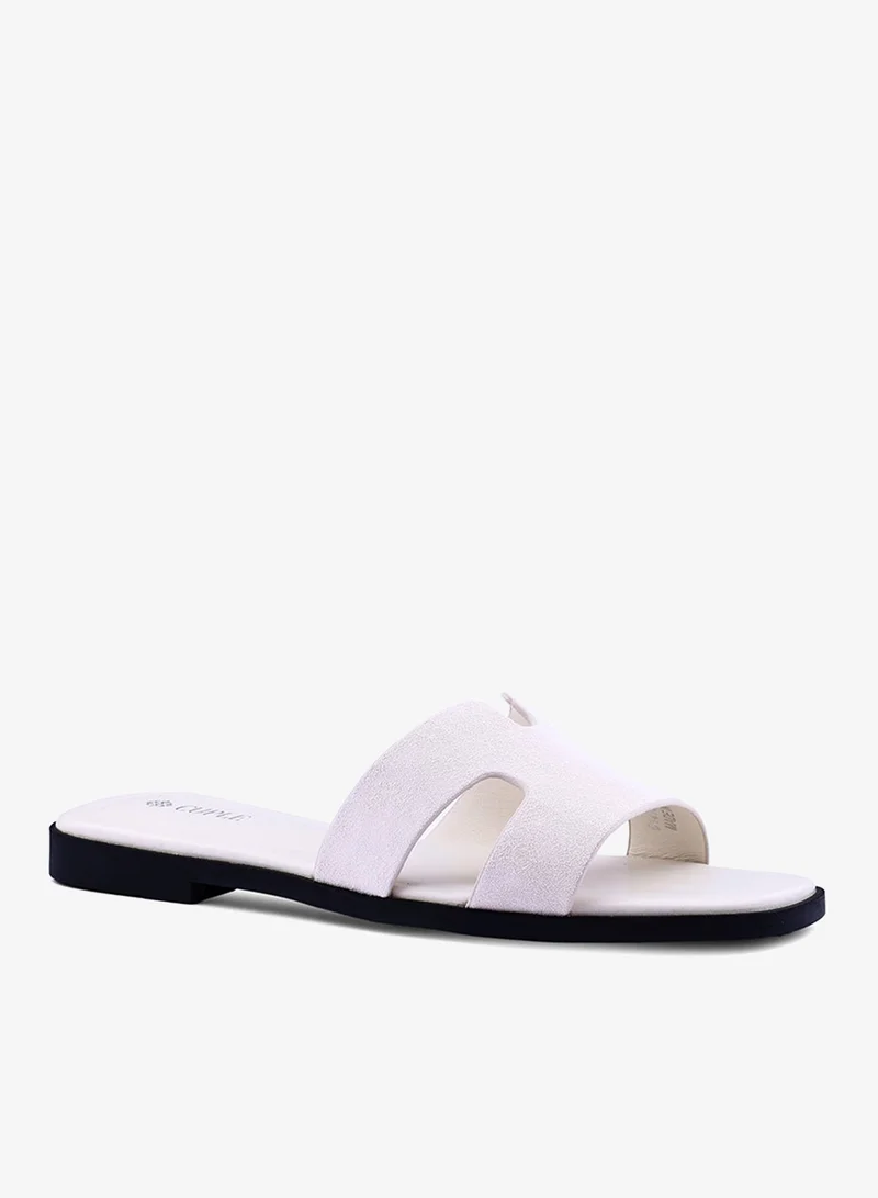 كابلي صنادل نسائية مسطحة من جلد الغزال