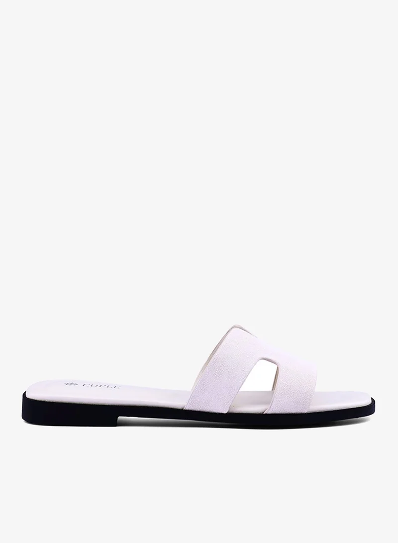 كابلي صنادل نسائية مسطحة من جلد الغزال