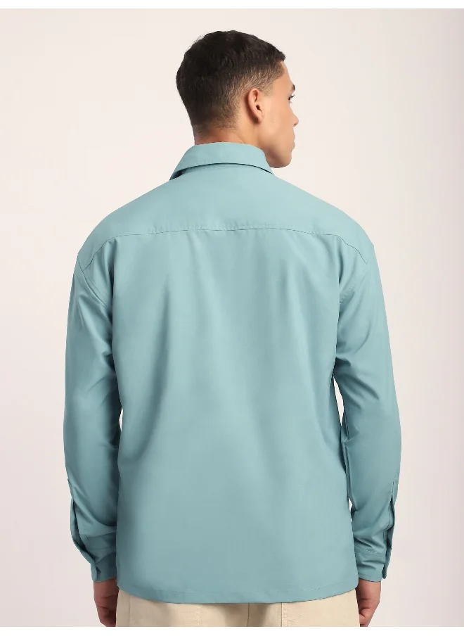 Beyoung Sky Blue Baggy Pocketed Shirt