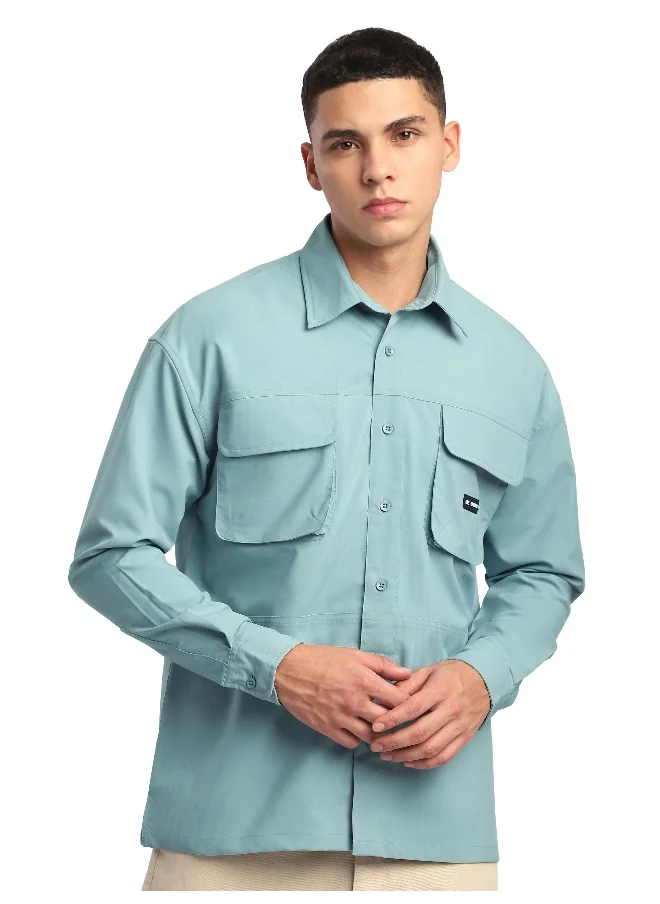 Beyoung Sky Blue Baggy Pocketed Shirt
