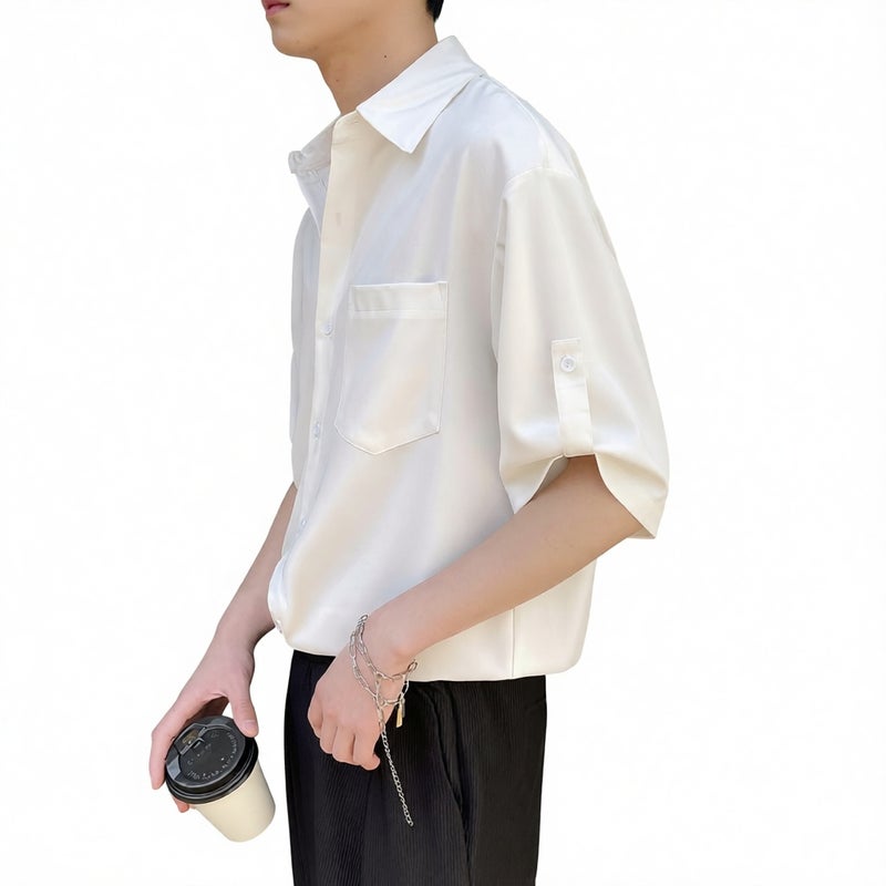 Men's Short Sleeve Casual Ice Silk Relaxed Fit Five-Sleeve Shirt - Image 4