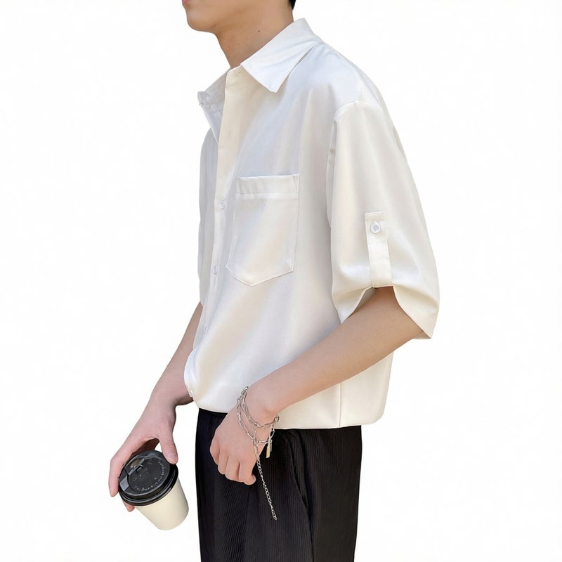 Men's Short Sleeve Casual Ice Silk Relaxed Fit Five-Sleeve Shirt - Image 2