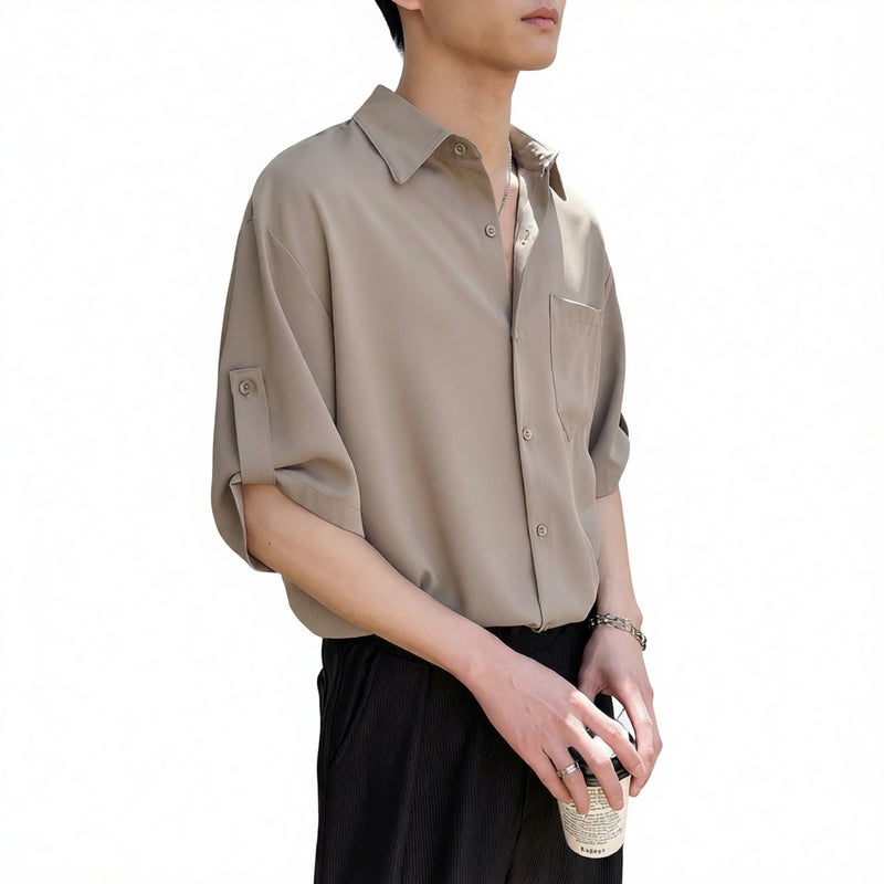 Men's Short Sleeve Casual Ice Silk Relaxed Fit Five-Sleeve Shirt - Image 5