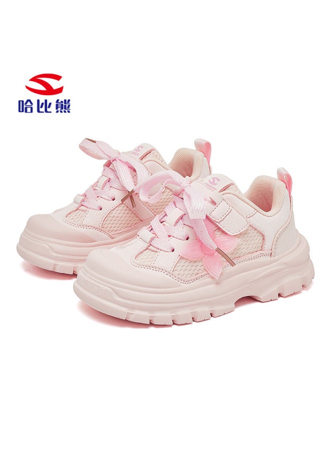 Habibie Bear Spring And Autumn Double Net Girls Sneaker Breathable Campus Girls Dad Shoes Pink Casual Shoes A Generation Of Hair