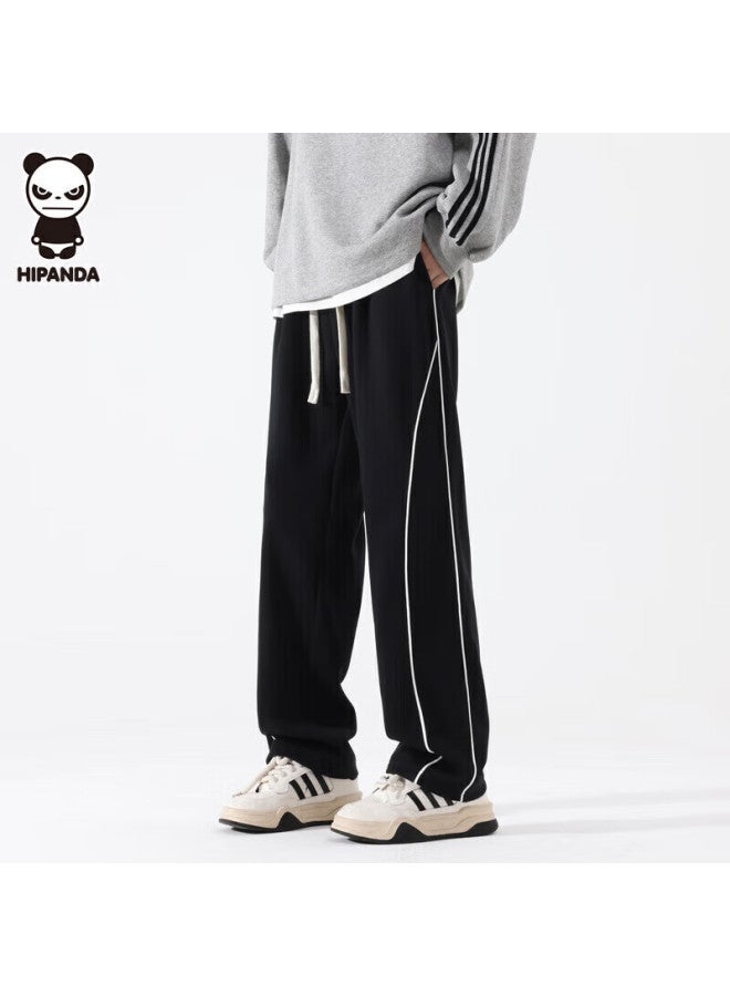 Hipanda Casual Pants For Men, Summer Trendy Striped Elastic Waist Sports Straight-leg Trousers, Black, XL - Image 1