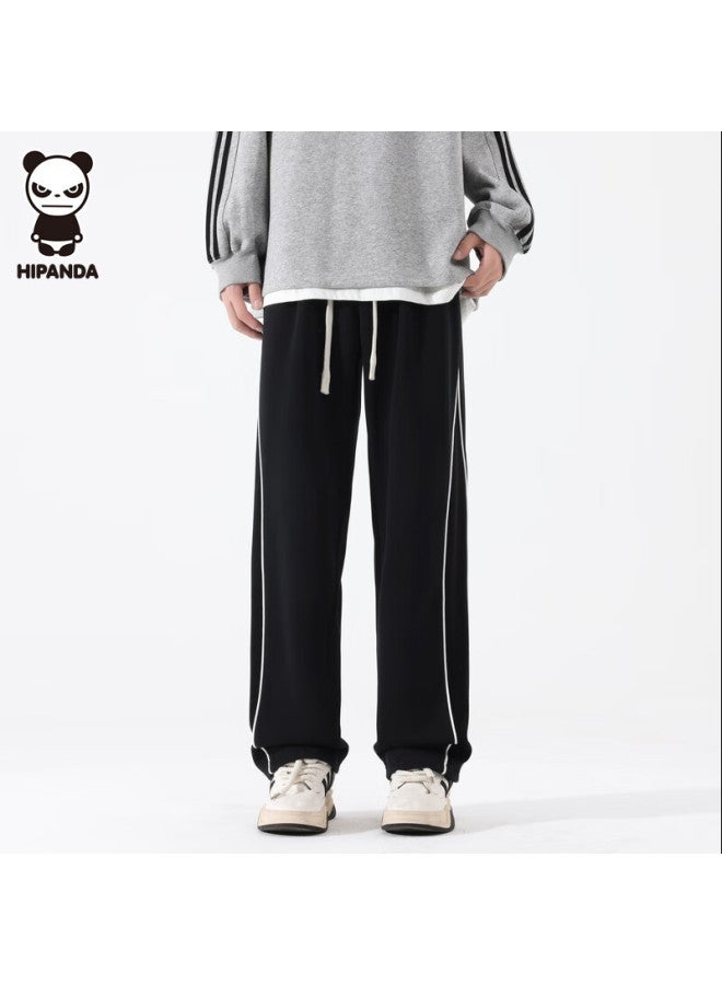 Hipanda Casual Pants For Men, Summer Trendy Striped Elastic Waist Sports Straight-leg Trousers, Black, XL - Image 2