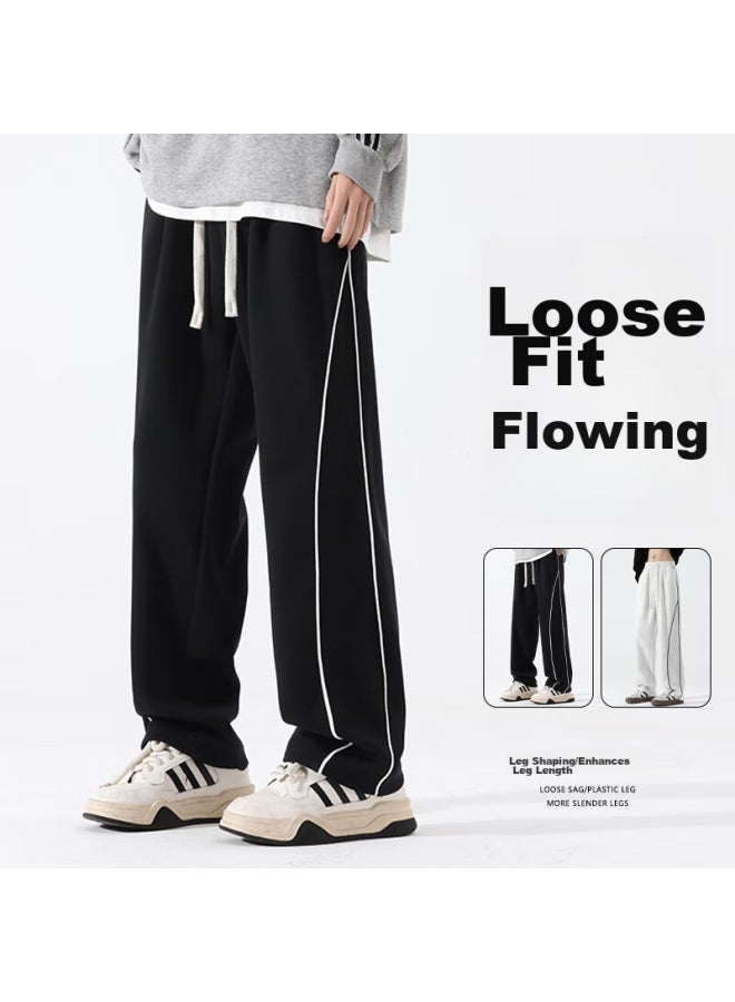 Hipanda Casual Pants For Men, Summer Trendy Striped Elastic Waist Sports Straight-leg Trousers, Black, XL - Image 3