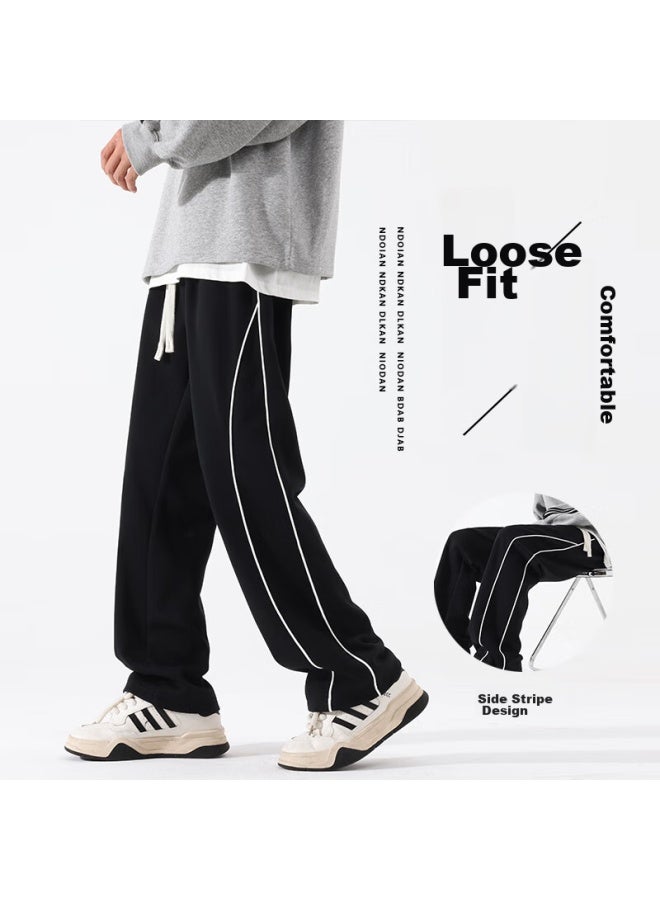 Hipanda Casual Pants For Men, Summer Trendy Striped Elastic Waist Sports Straight-leg Trousers, Black, XL - Image 4