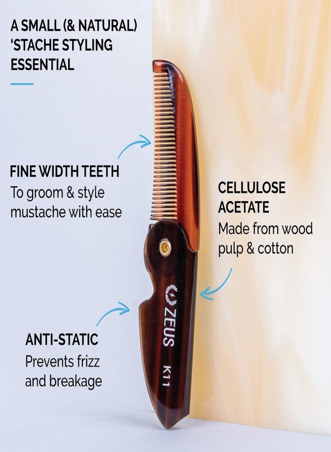 ZEUS Folding Mustache Comb for Men, Handmade Pocket Comb (Black) - Image 2